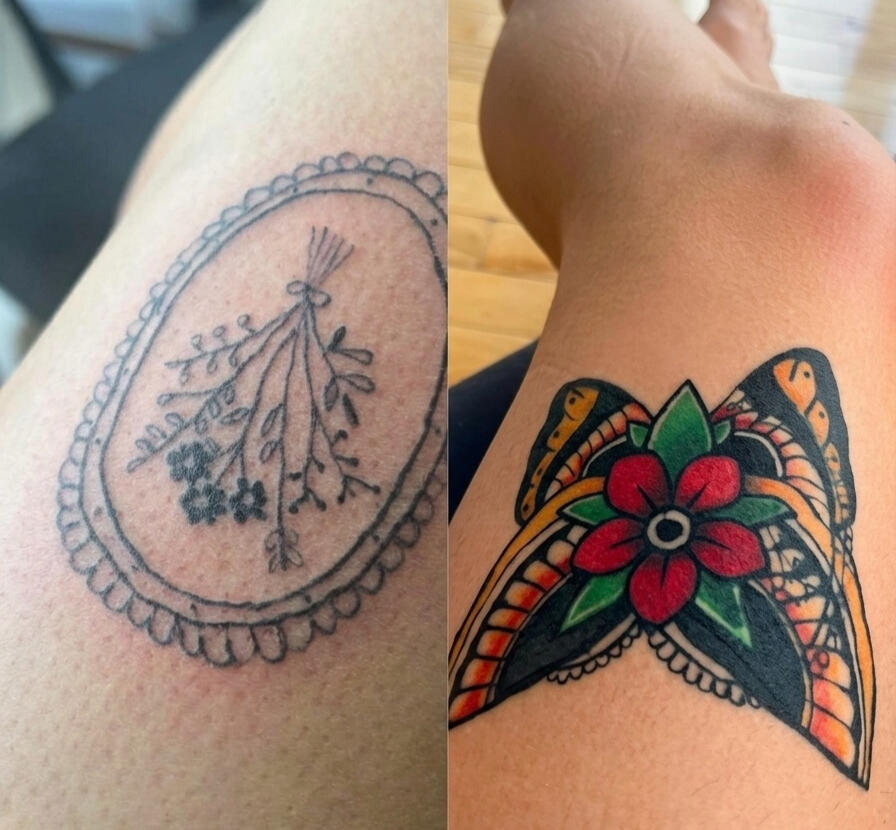 Transformation complète d'un ancien tatouage.